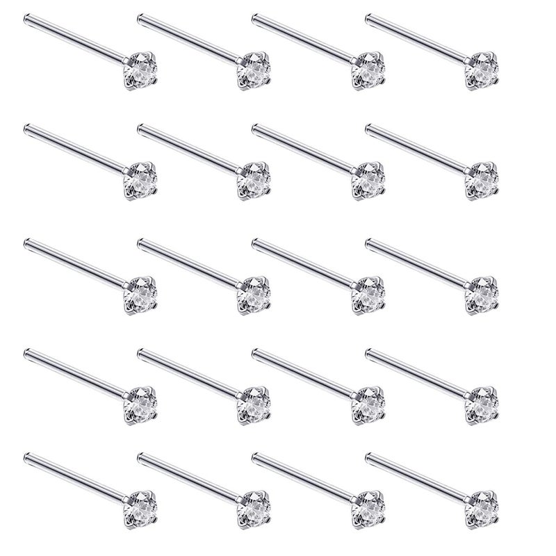 BOGZON Silver Set of 20 Round Clear Simulated Diamond Nose Stud Box 1.5 mm Straight - Image 1